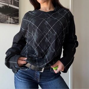 Y2K Grunge Black Argyle Oversized Sweater